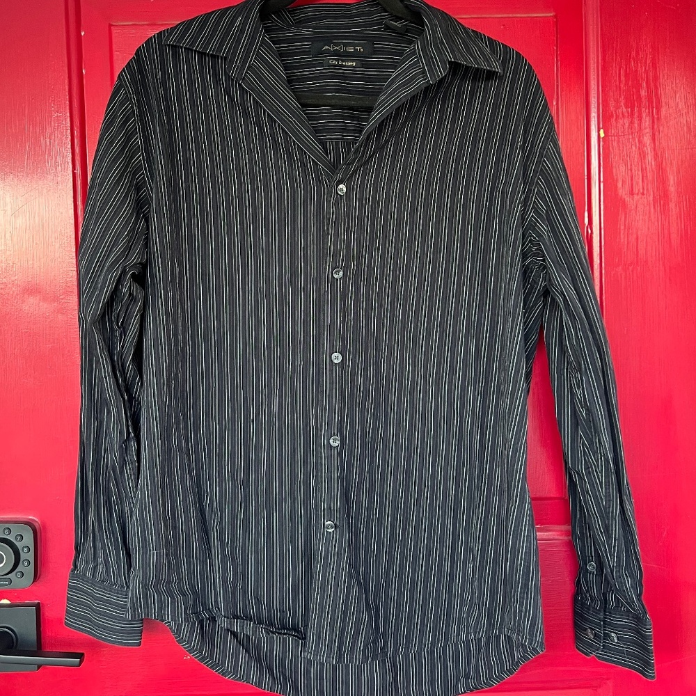 AXIST Men's Long Sleeve Button Up M City Dressing Black Striped White Purple
